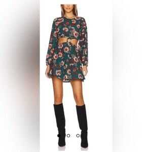 MINKPINK Floral Long Sleeve Dress - Green and Red